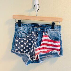 American Bazi Denim Flag Shorts Womens Size Small Jean Cut Off Short Patriotic